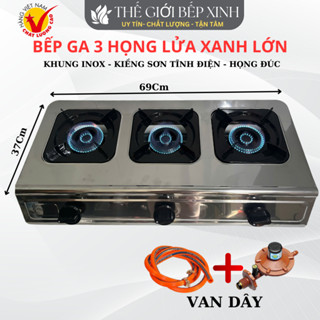 Bếp ga 3 lò cao cấp, khung inox, họng đúc tiếp kiệm gas