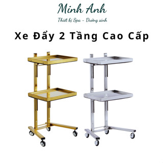 Xe Đẩy Inox 2 Tầng Mạ Vàng | Xe Đẩy Đựng Dụng Cụ Đồ Spa Thẩm Mỹ