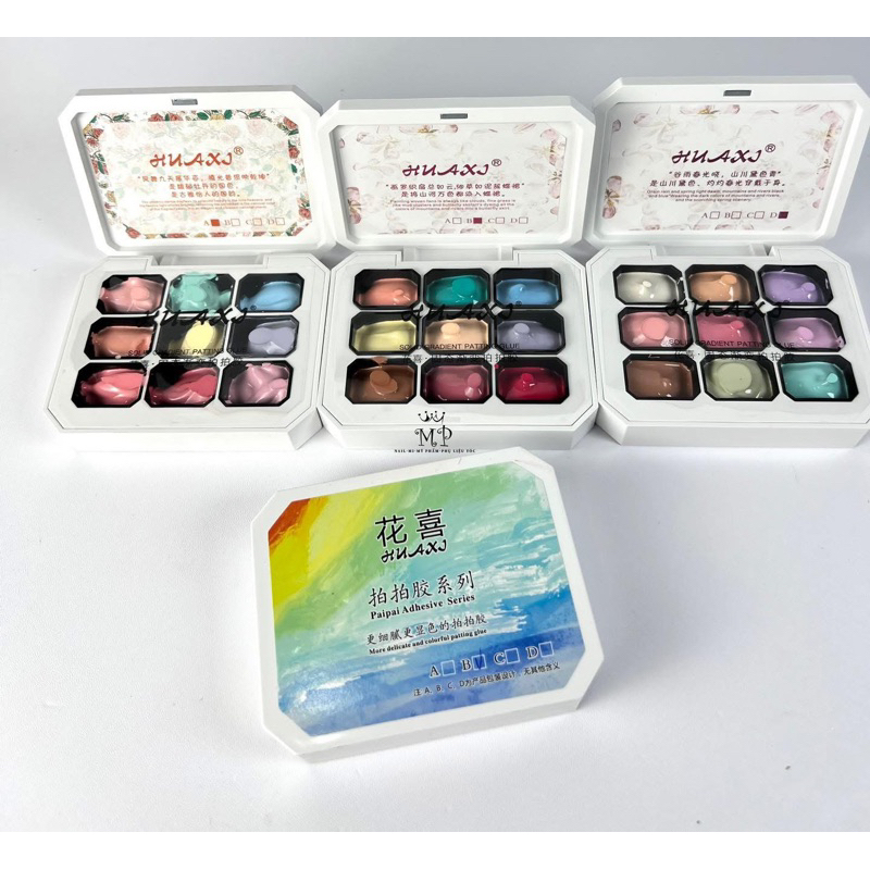 khay sơn gel dặm ombre HUAXI 9 màu chính hãng không cần pha bột , chuẩn tông màu , gel cực mịn