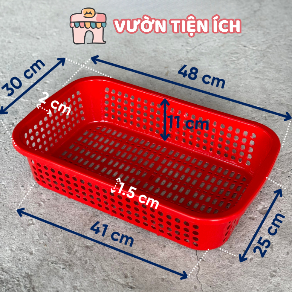 Rổ nhựa chữ nhật 4 góc tròn úp ly đa năng 48x33x11 cm, nhựa chính phẩm chắc chắn – SÓNG LY 48 NP của