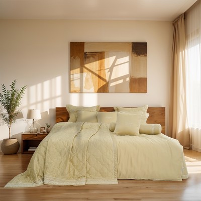 [EVERON] Bộ chăn ga gối EST25040 màu vàng cốm