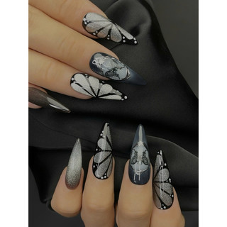 Nail box đen mắt mèo cao cấp hoạ tiết cánh bướm