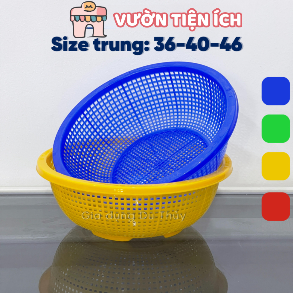 Rổ nhựa mắt nhỏ vo gạo size 36-40-46, màu đỏ, vàng, lá, xanh dương, chất liệu nhựa PP – Rổ gạo NP củ