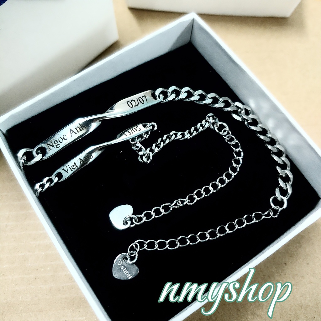 Lắc tay cặp đôi Nam Nữ vô cực không rỉ, có khắc tên theo yêu cầu miễn phí ( quà tặng full box + túi xách)