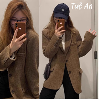 Áo Khoác Blazer Nữ Chất Dạ Cashmere Dáng Ngắn Tay Dài Màu Nâu Xương Cá Thanh Lịch Sang Trọng,Áo Vest Q.CCC [MÃ TA098]