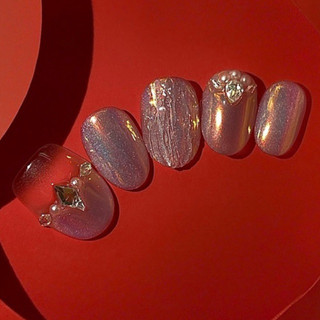 Nail box tím tráng gương đính đá