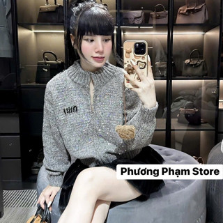 áo len nữ MJU MJU phối kim sa siêu lấp lánh-áo khoác len nữ cổ bẻ 64