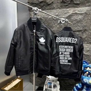  Áo Khoác Gió Bomber Nam Nữ DSQ In Hoạ Tiết Logo Lá Phong Ngực Phối Chữ Khoá Zip Chéo Lưng 3 Lớp 