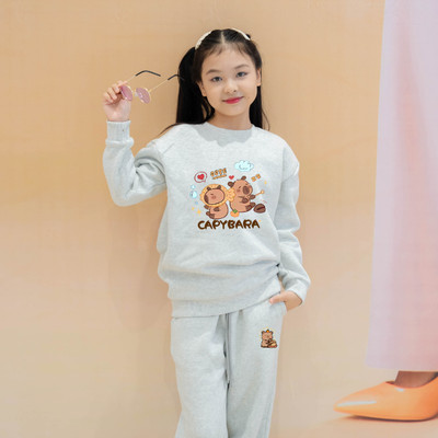 Bộ nỉ Capybara cho bé gái-Bộ quần áo thu đông bé gái (áo nỉ + quần nỉ) size từ 15-40kg - Loza Kids NI001