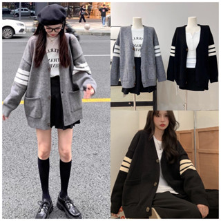  Áo Khoác Cadigan Thome Vạch Tay Kẻ 3 Sọc Chất Nỉ Lót Bông Siêu xinh 