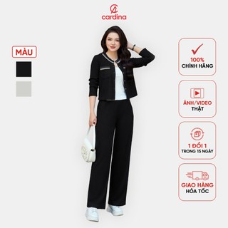  Đồ bộ nữ CARDINA chất liệu len nhung co giãn nhẹ quần suông cổ tròn phối dây viền sang trọng trẻ trung 4BTD03 