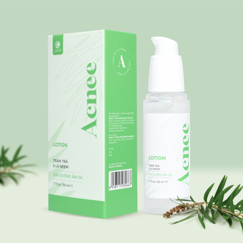 LOTION ACNEE LACO lọ 50ml, Sữa dưỡng ẩm da laco chiết xuất tràm trà & lá neem chăm sóc da mụn [Chính