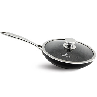 Chảo vân đá chống dính tự nhiên Elmich Full Induction 24cm Xuất xứ CH Séc kèm vung kính dùng bếp từ
