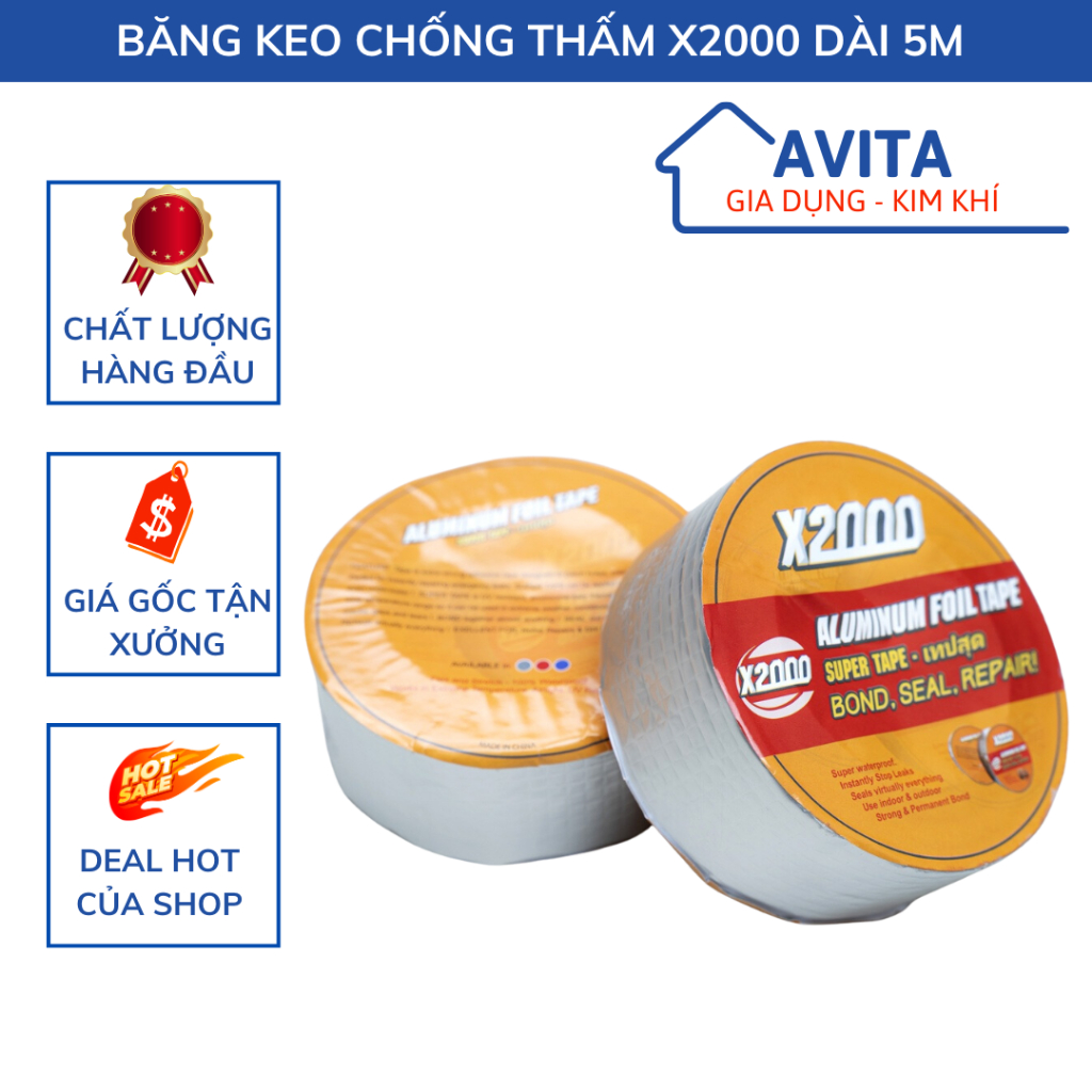 Băng keo chống thấm x2000 cuộn dài 5m rộng 5-10-15cm