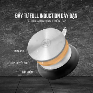 Chảo vân đá chống dính tự nhiên Elmich Full Induction 24cm Xuất xứ CH Séc kèm vung kính dùng bếp từ
