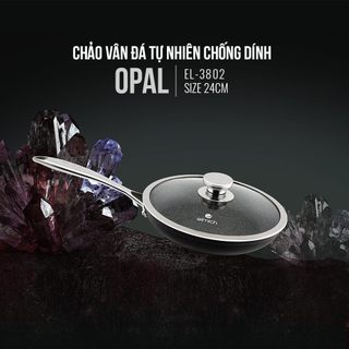Chảo vân đá chống dính tự nhiên Elmich Full Induction 24cm Xuất xứ CH Séc kèm vung kính dùng bếp từ