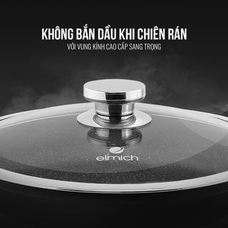 Chảo vân đá chống dính tự nhiên Elmich Full Induction 24cm Xuất xứ CH Séc kèm vung kính dùng bếp từ