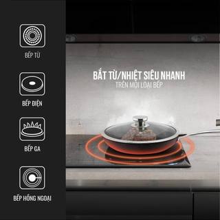 Chảo vân đá chống dính tự nhiên Elmich Full Induction 24cm Xuất xứ CH Séc kèm vung kính dùng bếp từ