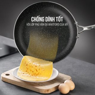 Chảo vân đá chống dính tự nhiên Elmich Full Induction 24cm Xuất xứ CH Séc kèm vung kính dùng bếp từ