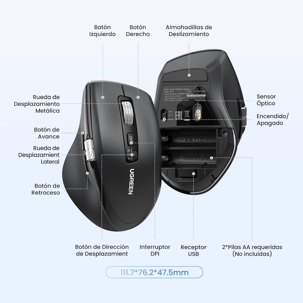 Chuột không dây Ugreen 45792 M751, Bluetooth 5.4 & Wirelless 2.4GHz 5000DPI 5 cấp độ KEM 2 PIN | BigBuy360 - bigbuy360.vn