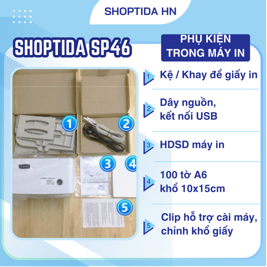 Máy in đơn hàng Shoptida SP46 in đơn hàng, phiếu gửi, minicode, logo tự dán, bảo hành 12 tháng | BigBuy360 - bigbuy360.vn