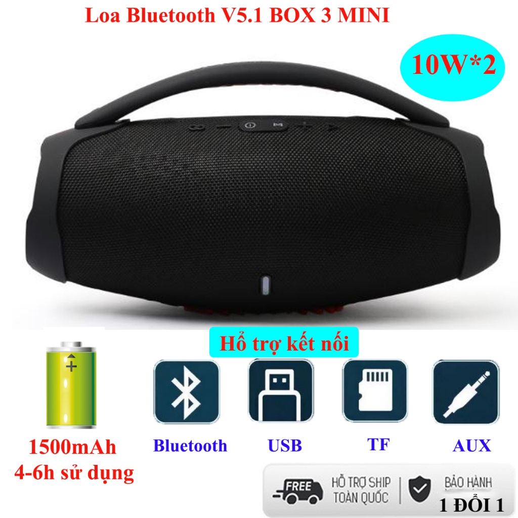 Loa bluetooth 5.1 BOX3 công suất lớn, bass mạnh âm thanh sắc 6D phát đài FM hỗ trợ thẻ nhớ cổng USB