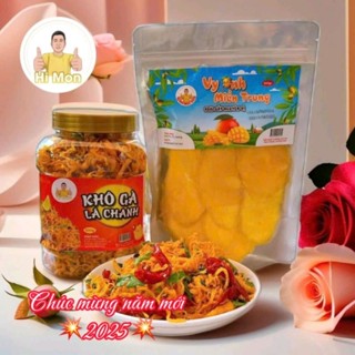 (HI MON) 1KG GỒM 1 HỦ KHÔ GÀ 500g (LÁ CHANH / BƠ TỎI)+ 1 TÚI XOÀI SẤY DẺO 500g