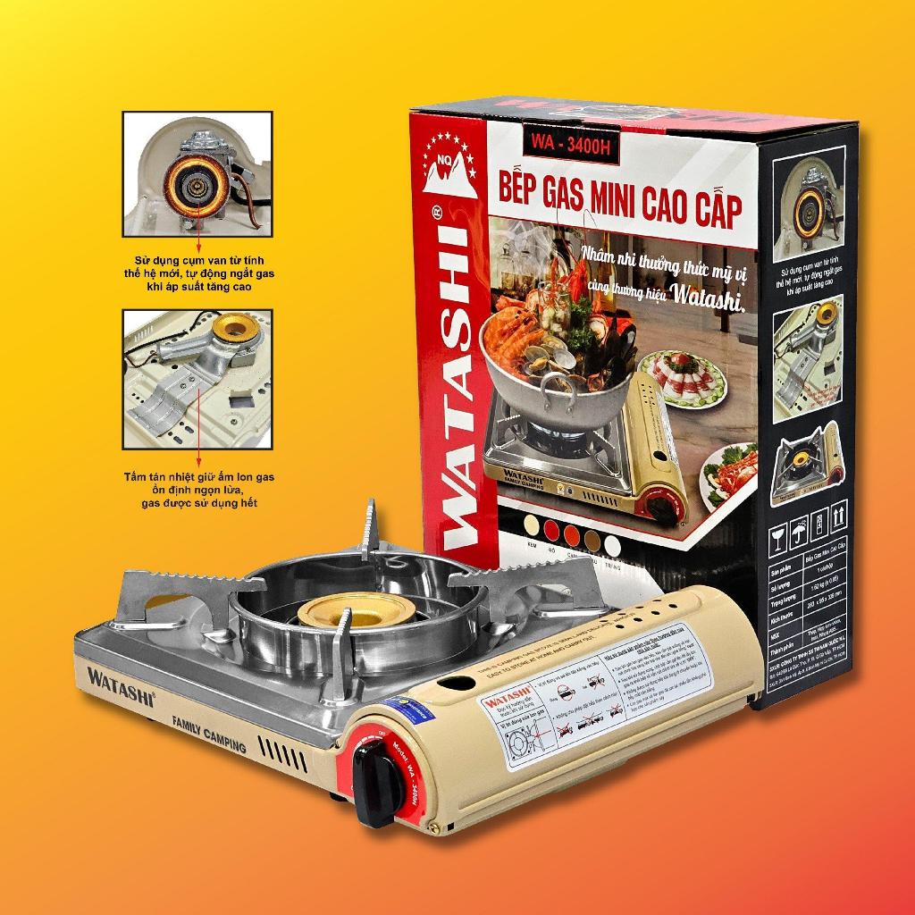 BẾP GAS DU LỊCH MINI WATASHI: WA - 3400 (MÀU KEM) CÓ CỤM VAN TỪ TÍNH AN TOÀN