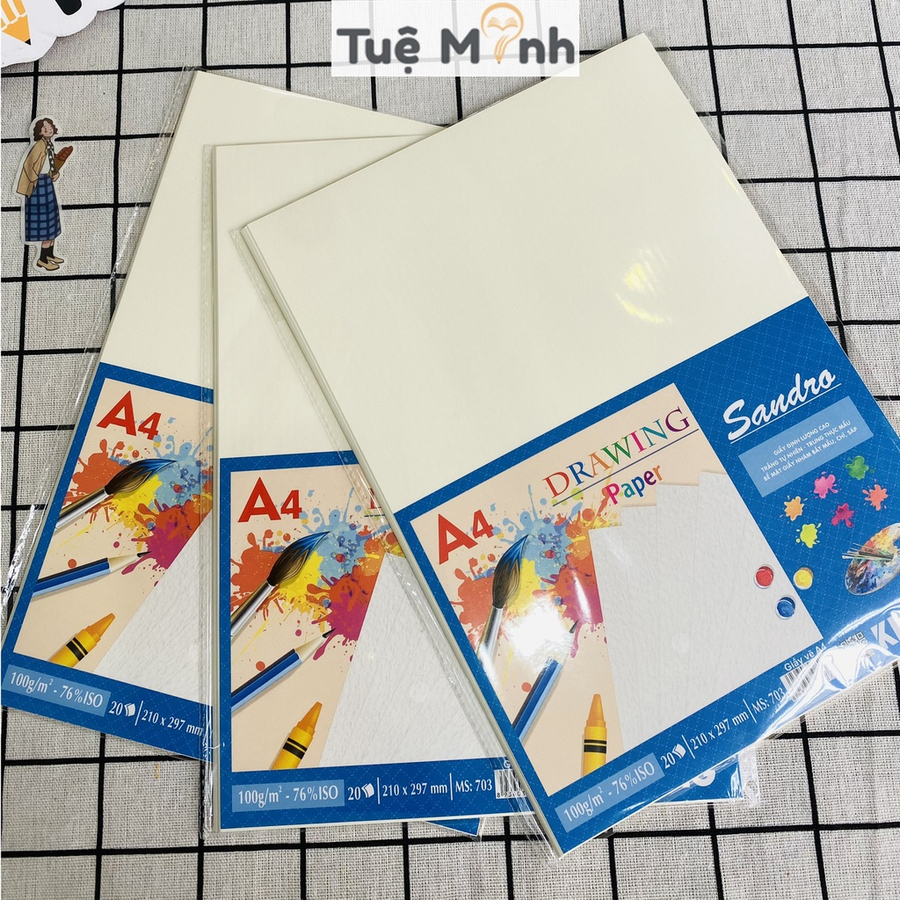 [3 Tập] Giấy vẽ A4 Klong tập 20 tờ giấy vẽ màu chì than Sổ KLONG, bút sáp 100gsm MS 703
