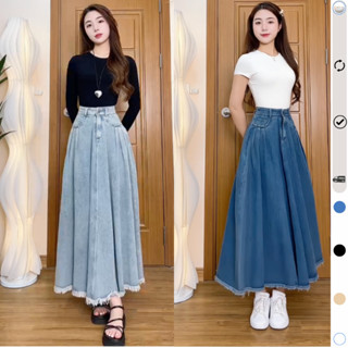 Chân váy Jean xoè cạp khoá chân tua tua siêu xinh V225
