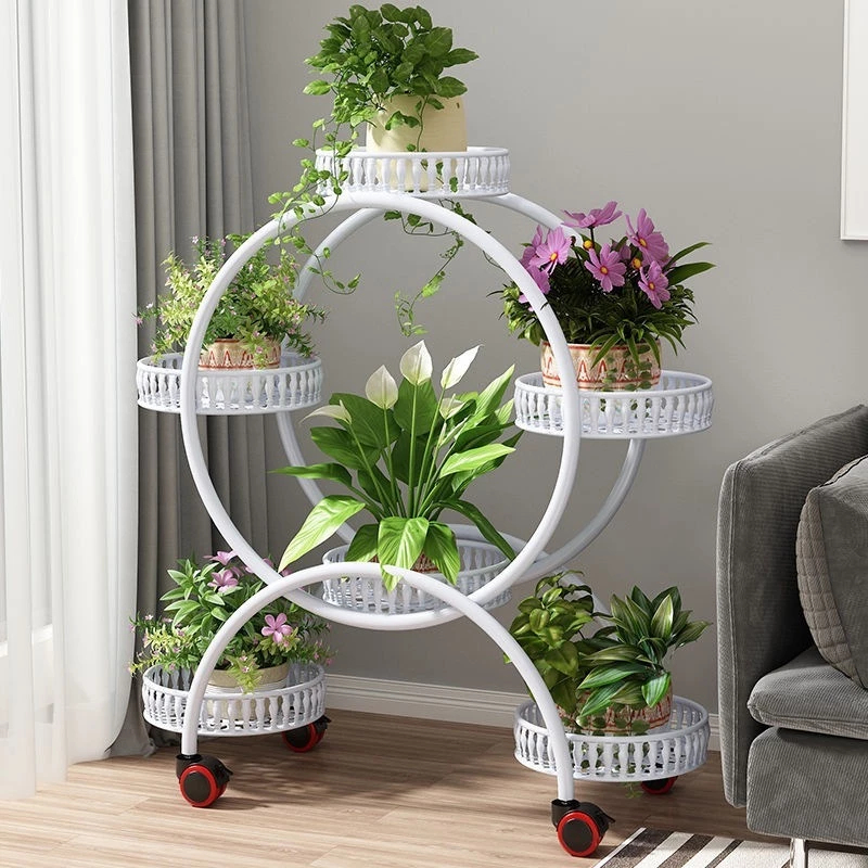 Kệ đặt chậu hoa, chậu cây cảnh 6 tầng, chậu hoa cây cảnh khung sắt chắc chắn, kệ decor có bánh xe