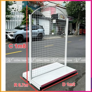  Kệ siêu thị kệ ĐÔI lưới móc treo khung bo cong   cao 1m8 x dài 1m2  x 1  2 tầng tặng kèm 10 móc 15cm. 