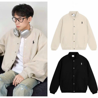  Áo Khoác da lộn 2 lớp ralph laure.n,thêu ngựa trần trám dày dặn cao cấp cúc bấm form rộng nam nữ unisex Hàn Quốc 