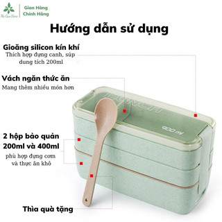 Hộp đựng cơm 3 tầng lúa mạch tặng kèm ly lúa mạch