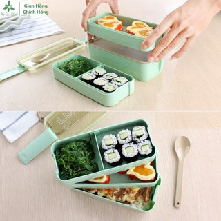 Hộp đựng cơm 3 tầng lúa mạch tặng kèm ly lúa mạch