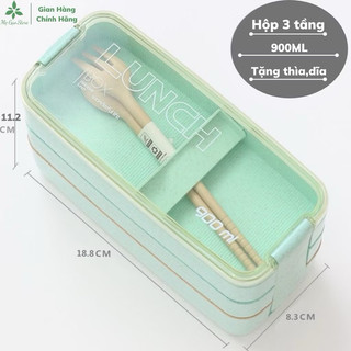 Hộp đựng cơm 3 tầng lúa mạch tặng kèm ly lúa mạch