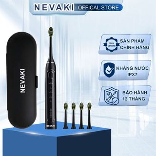 Bàn chải đánh răng điện NEVAKI Y06 công nghệ sóng siêu âm với 4 đầu bàn chải thay thế, tặng hộp đựng máy