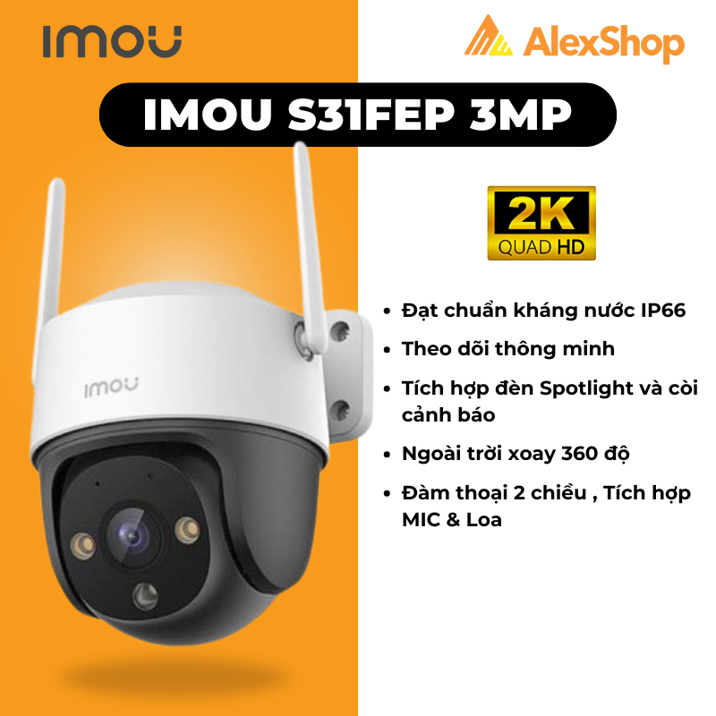 [3M] Camera Imou S31FEP (3M), Ngoài Trời, Xoay 360 Độ, Đàm Thoại 2 Chiều, Màu Ban Đêm- Camera Ngoài 