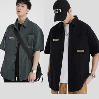  Áo sơ mi nam nữ tay ngắn chất kaki Minhthu fashion gắn tag cao su kiểu dáng form rộng unisex dễ phối đồ menswear 