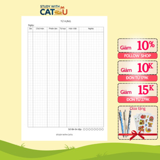 Sổ tay học từ vựng tiếng trung B5 STUDY WITH CATU, Sổ ghi từ vựng tiếng Trung viết được khoảng 2000 từ