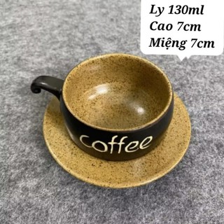 Cốc cà phê gốm Bát Tràng men đen khắc chữ coffee