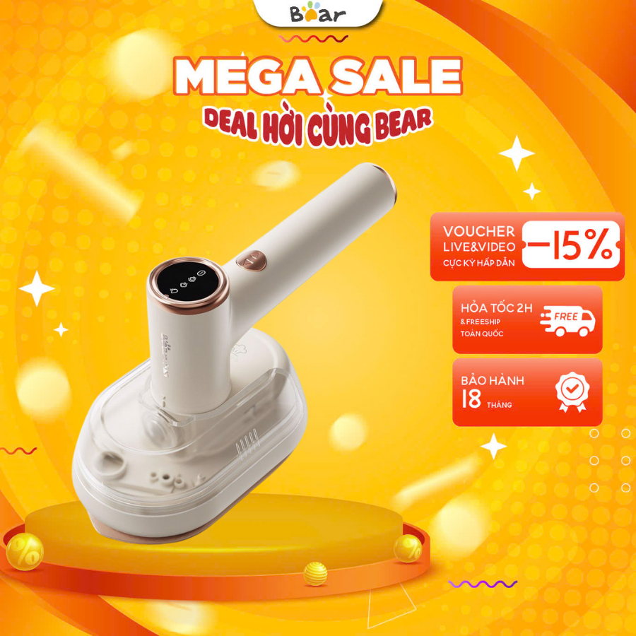 Bàn Ủi Hơi Nước Cầm Tay BEAR GTJ-A12Z2, 1200W, DT 100ml, Ủi Khô/ Hơi Nước, Khử Trùng, BH 18 Tháng