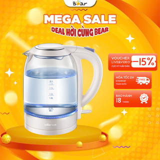 Ấm siêu tốc 1.7L Bear ZDH-A17L1,1800W, Làm bằng thủy tinh chịu nhiệt, Sôi nhanh tự ngắt, BH 18 Tháng