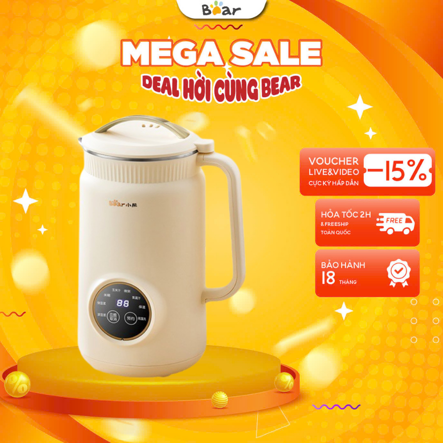 Máy làm sữa hạt 1L Bear DJJ- D06W5 (SB-SH09Q), 8 Chế độ nấu, Lưỡi 10 cánh, Hẹn giờ, BH 18 Tháng