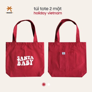  Túi tote 2 mặt vải canvas giáng sinh noel | Holiday Vietnam | Túi giỏ màu đỏ màu trắng 