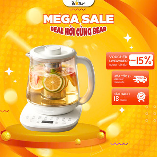 Ấm pha trà tự động giữ nhiệt bằng điện 1.8L Bear YSH-D15V9, Bình máy thuỷ tinh,12 Chế độ,BH 18 tháng