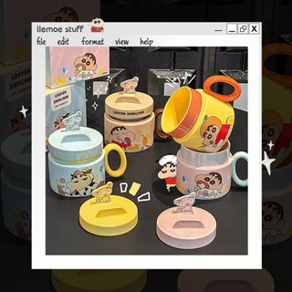 Ly cốc gốm sứ cao cấp, ly sứ uống nước Shin cậu bé bút chì kèm muỗng nhiều màu sắc họa tiết thích hợp làm quà tặng