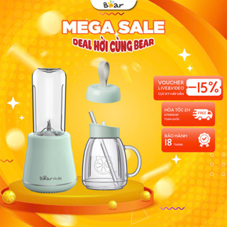 Máy xay sinh tố cầm tay mini 0.6L Bear LLJ D04A1, 200W, 2 Cối kèm nắp, Lưỡi dao inox, BH 18 tháng