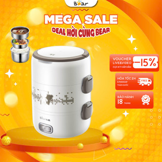Hộp cơm cắm điện mini 3 tầng Bear DFH-S2358, 2L, 270W, Hâm Nóng Nấu Cơm, Khay Inox 304, BH 18 Tháng