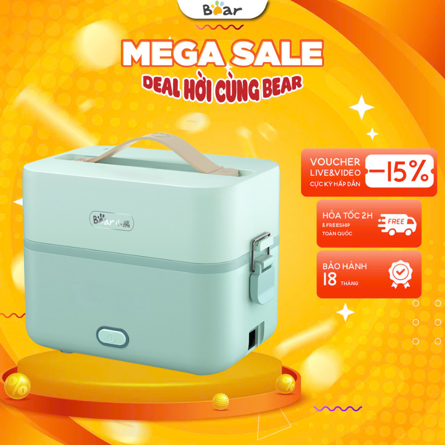 Hộp cơm cắm điện hâm nóng 1.2L đa năng BEAR DFH-B12E1, 270W, Khay inox304 an toàn, Bảo Hành 18Tháng